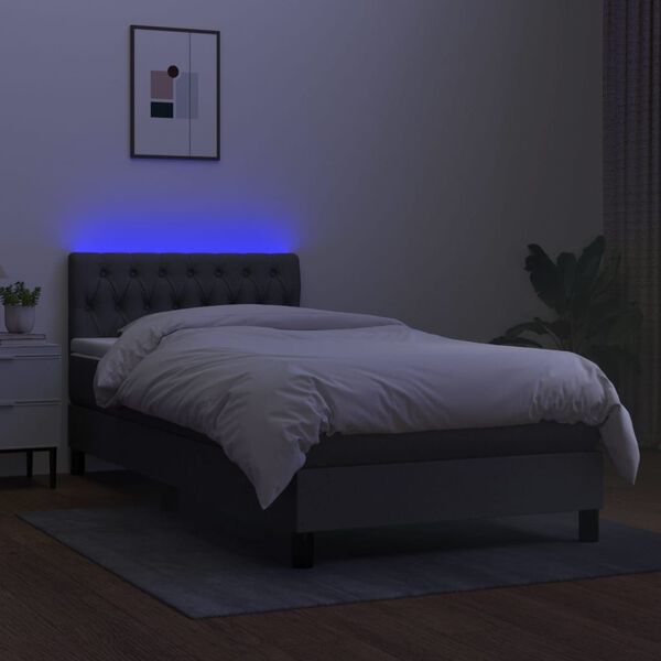 vidaXL Boxspringbett mit Matratze & LED Dunkelgrau 90x200 cm Stoff