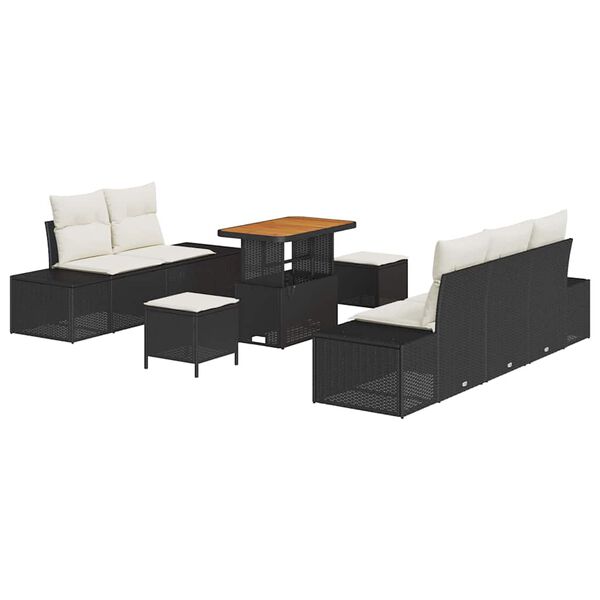 vidaXL Garten-Sofa-Set mit Kissen 8 pcs Schwarz Poly Rattan