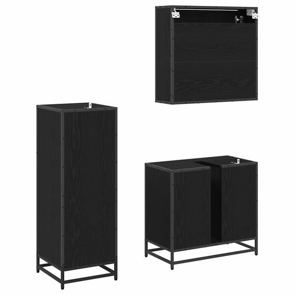 vidaXL Badezimmerm&ouml;bel-Set 3 pcs Schwarz Eichen-Optik Holzwerkstoff