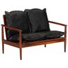 vidaXL 2-Sitzer-Sofa Schwarz Echtleder und Massivholz Akazie