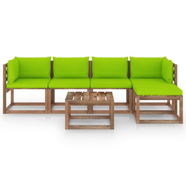 vidaXL 6-tlg. Garten-Lounge-Set mit Hellgr&uuml;nen Kissen