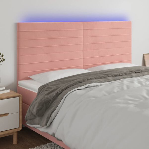 vidaXL LED Kopfteil Rosa 200x5x118/128 cm Samt