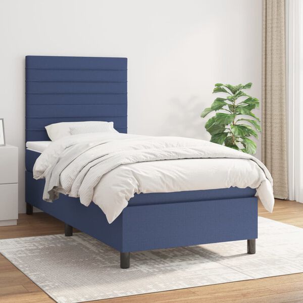vidaXL Boxspringbett mit Matratze Blau 100x200 cm Stoff