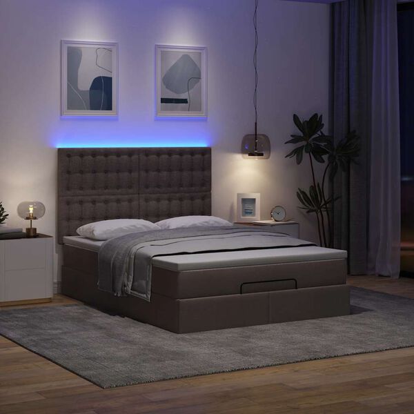 vidaXL Ottoman-Bett mit Matratze & LEDs Dunkelbraun 140x200 cm Stoff