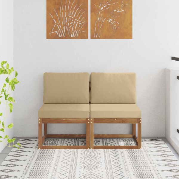 vidaXL 2 St&uuml;ck Outdoor Mittelsofa Massivholz Akazie Natur
