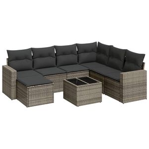 vidaXL 8-tlg. Garten-Sofagarnitur mit Kissen Grau Poly Rattan