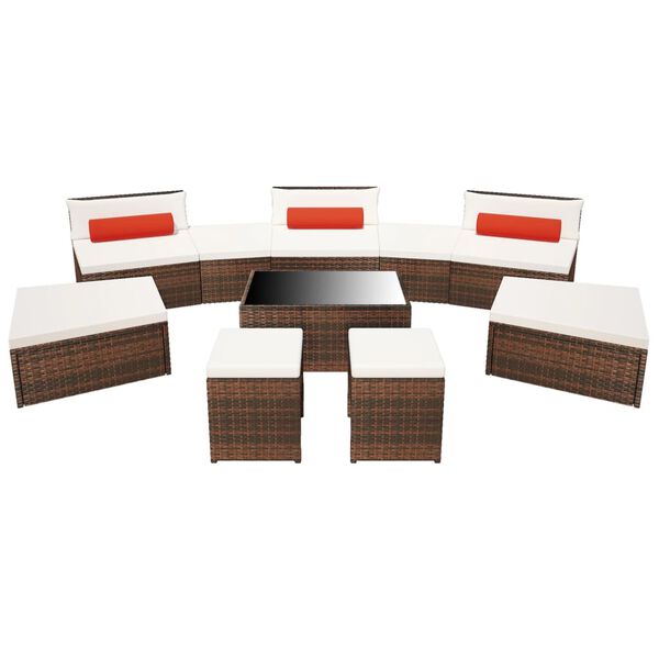 vidaXL 10-tlg. Garten-Lounge-Set mit Auflagen Poly Rattan Braun