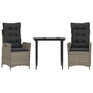 vidaXL 3-tlg. Garten-Essgruppe mit Kissen Grau Poly Rattan