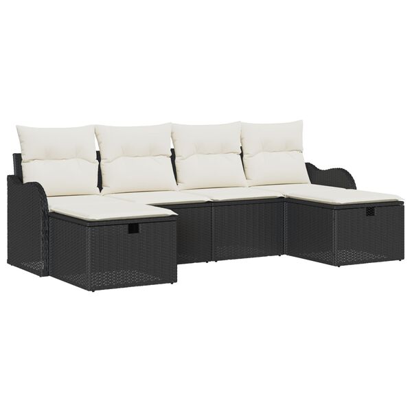 vidaXL Sofa Set mit Kissen 6 pcs Schwarz und Creme Poly-Rattan
