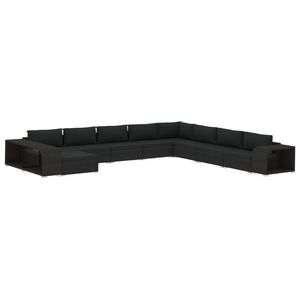 vidaXL 11-tlg. Garten-Lounge-Set mit Auflagen Poly Rattan Schwarz