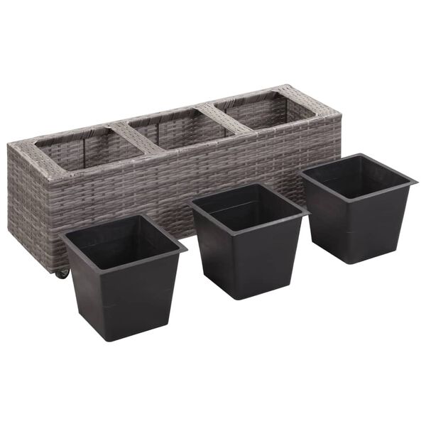 vidaXL Garten-Hochbeet mit 3 T&ouml;pfen 100 x 30 x 36 cm Poly Rattan Grau