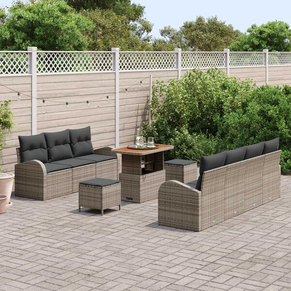 vidaXL Garten-Sofa-Set mit Kissen mit Speicher mit Kissen 10 pcs Grau