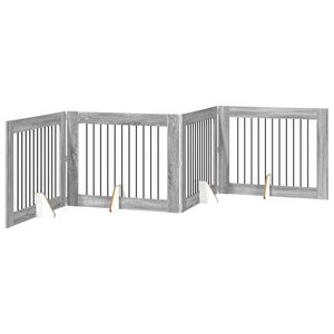 vidaXL Klappbares Hundetor mit St&auml;ndern 4 pcs Graues Sonoma 401 cm