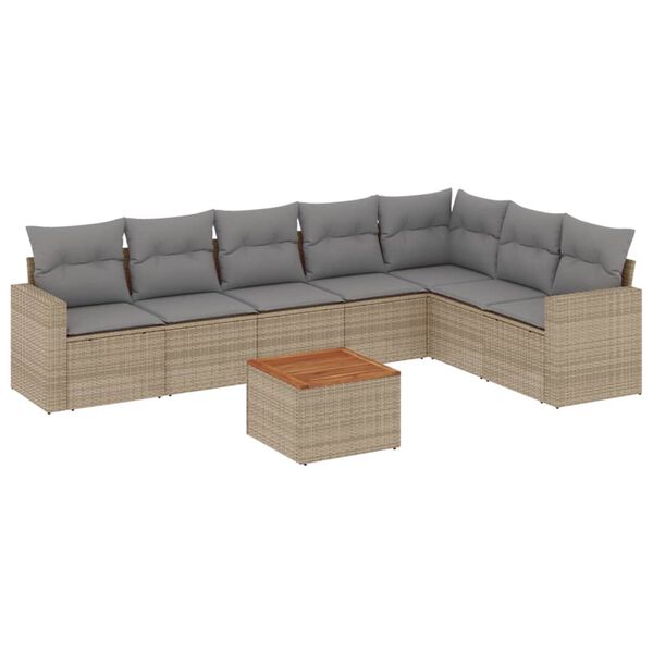 vidaXL 8-tlg. Garten-Sofagarnitur mit Kissen Beige Poly Rattan