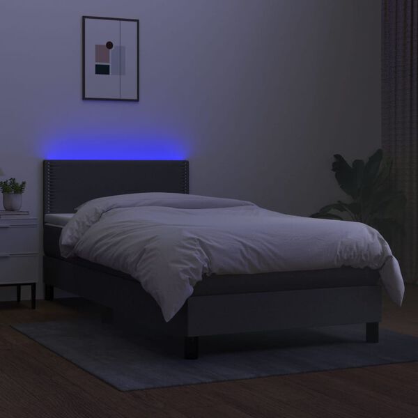 vidaXL Boxspringbett mit Matratze & LED Dunkelgrau 90x200 cm Stoff