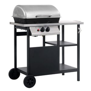 vidaXL Gasgrill mit Beistelltisch auf 3 Ebenen Schwarz und Silbern