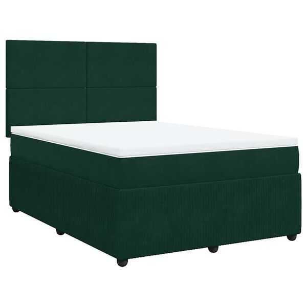 vidaXL Boxspringbett mit Matratze Dunkelgr&uuml;n 160x200 cm Samt