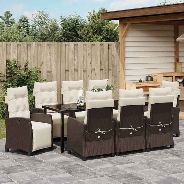 vidaXL Garten Essgruppe mit Kissen 9 pcs Braun Poly-Rattan
