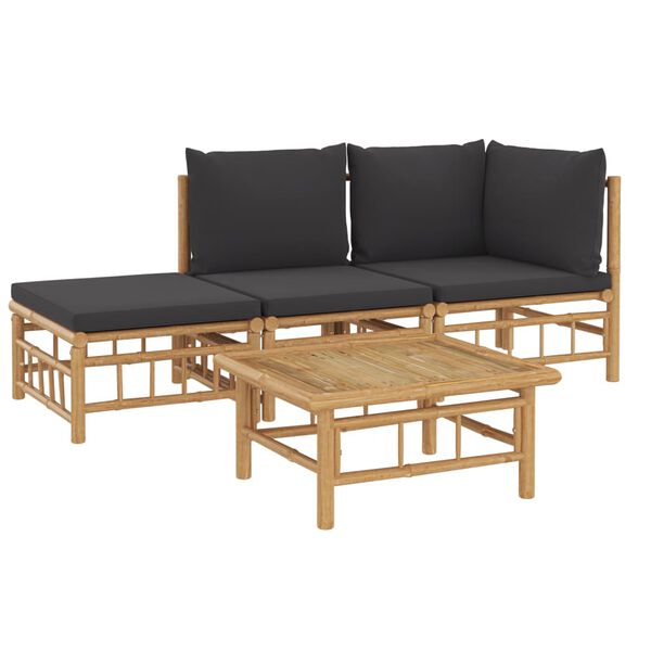 vidaXL 4-tlg. Garten-Lounge-Set mit Dunkelgrauen Kissen Bambus