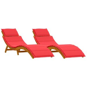 vidaXL Sonnenliege 2 pcs Rot 184 x 55 x 64cm Massivholz Akazie