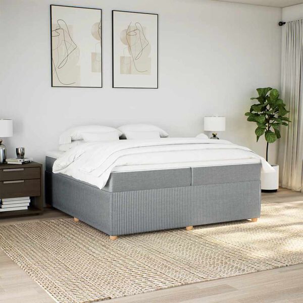 vidaXL Boxspringbett mit Matratze Hellgrau 200x200 cm Stoff