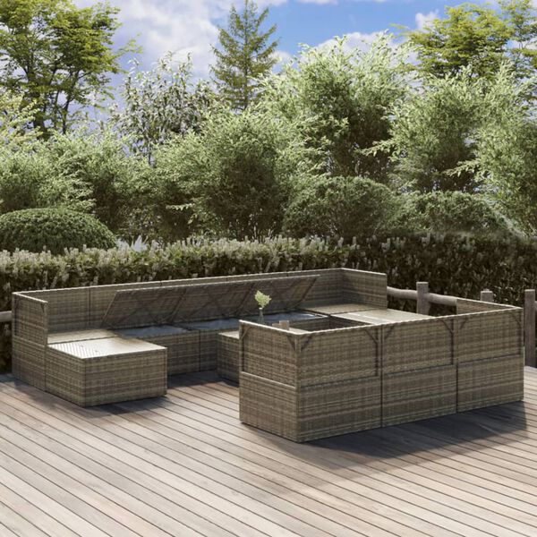 vidaXL 11-tlg. Garten-Lounge-Set mit Kissen Grau Poly Rattan
