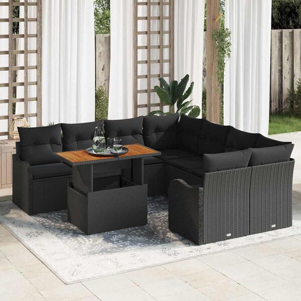 vidaXL Garten-Sofa-Set mit Kissen 7 pcs Schwarz