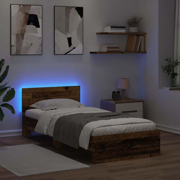 vidaXL Bettrahmen mit Kopfteil Altholz 100 x 200 cm Holzwerkstoff