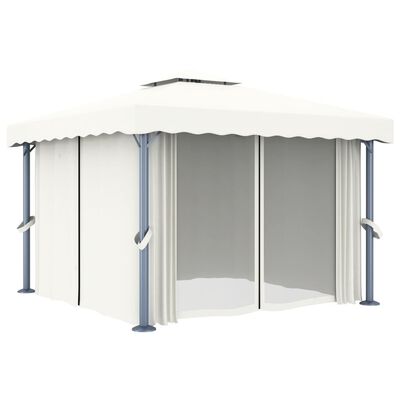 vidaXL Pavillon mit Vorhang 3x3 m Cremeweiß Aluminium