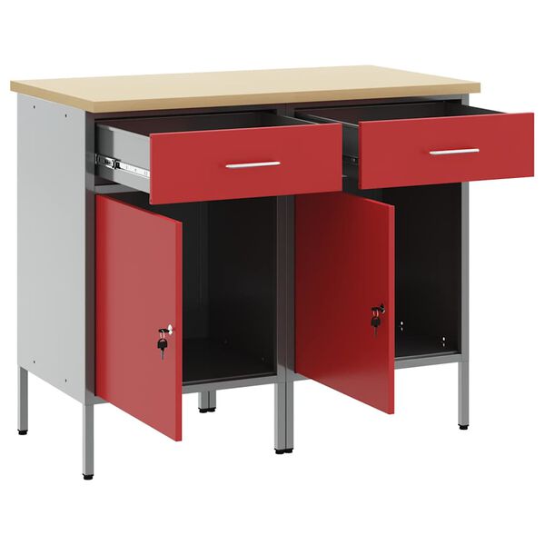 vidaXL Werkbank mit Schubladen 2 pcs Rot und Grau 100 x 55 x 85 cm