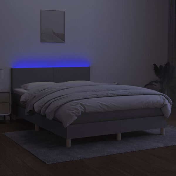 vidaXL Boxspringbett mit Matratze & LED Hellgrau 140x200 cm Stoff