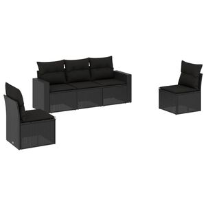 vidaXL 5-tlg. Garten-Sofagarnitur mit Kissen Schwarz Poly Rattan