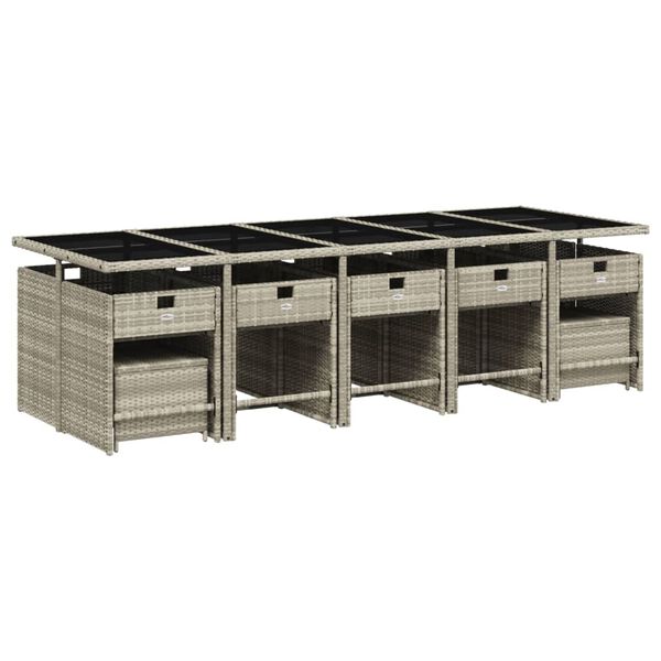 vidaXL 15-tlg. Garten-Essgruppe mit Kissen Hellgrau Poly Rattan