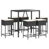 vidaXL 7-tlg. Gartenbar-Set mit Kissen Schwarz Poly Rattan