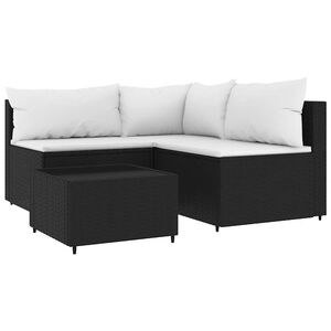 vidaXL 4-tlg. Garten-Lounge-Set mit Kissen Schwarz Poly Rattan