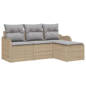 vidaXL Gartensofa-set mit Kissen mit Speicher 4 pcs Beige Poly-Rattan