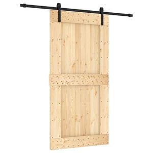 vidaXL Schiebet&uuml;r Nat&uuml;rlich und Schwarz 100 x 210 cm Massivkiefer