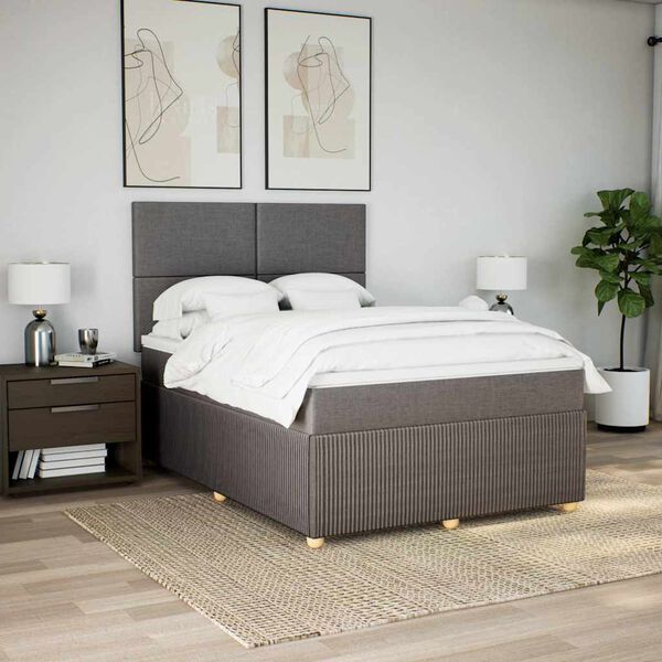 vidaXL Boxspringbett mit Matratze Taupe 140x190 cm Stoff
