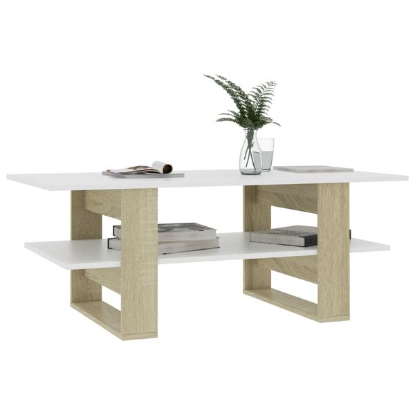 vidaXL Couchtisch Wei&szlig; Sonoma-Eiche 110&times;55&times;42 cm Holzwerkstoff