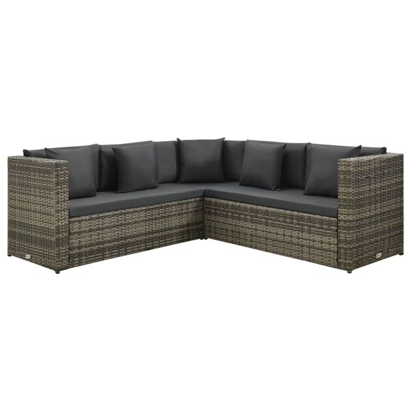vidaXL 4-tlg. Garten-Lounge-Set mit Auflagen Poly Rattan Grau