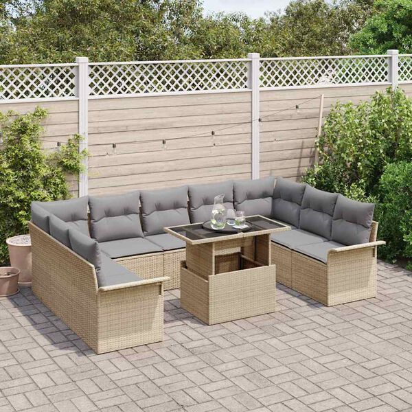 vidaXL Sofa Set mit Kissen 10 pcs Beige Poly-Rattan