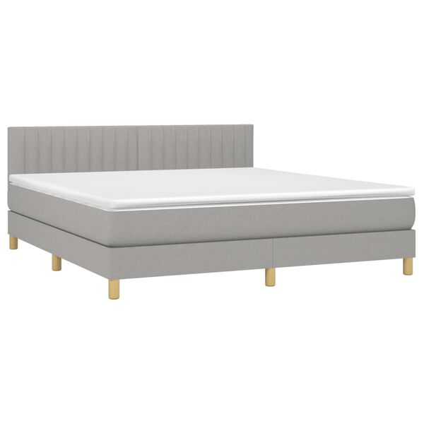 vidaXL Boxspringbett mit Matratze & LED Hellgrau 180x200 cm Stoff