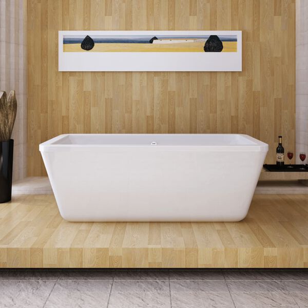 Freistehende Badewanne Acryl Wei&szlig; Quadratisch inkl. &Uuml;berlauf