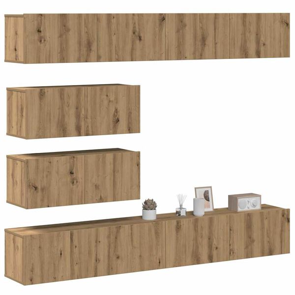 vidaXL 6-tlg. TV-Schrank-Set Wandmontage Artisan-Eiche Holzwerkstoff