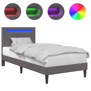 vidaXL Bettrahmen mit LED-Lichtleisten Grau 90 x 190 cm Kunstleder