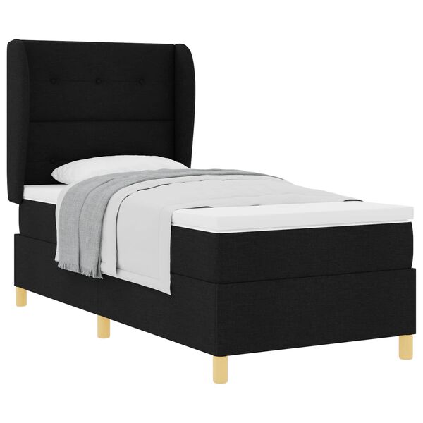 vidaXL Boxspringbett mit Matratze Dunkelgrau 90x190 cm Schwarz Stoff