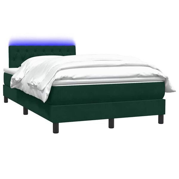 vidaXL Boxspringbett mit Matratze & LED Dunkelgr&uuml;n 120x220 cm Samt