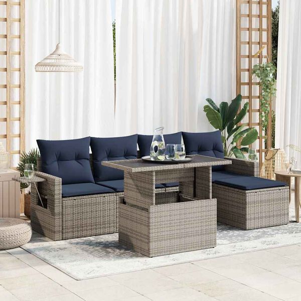vidaXL 6-tlg. Garten-Sofagarnitur mit Kissen Grau Poly Rattan