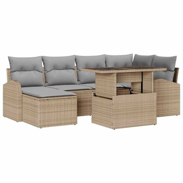 vidaXL Garten-Sofa-Set mit Speicher 7 pcs Beige Poly Rattan