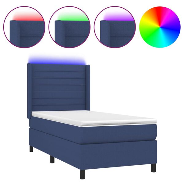 vidaXL Boxspringbett mit Matratze & LED Blau 100x200 cm Stoff